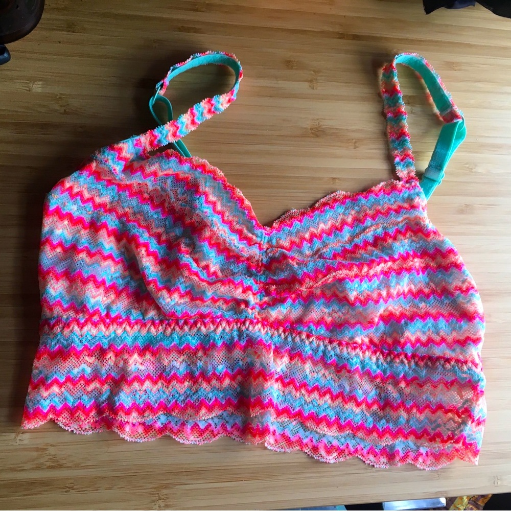 Neon tropical stripe PINK victoria's secret lace & mesh bralette in Sz Small '13